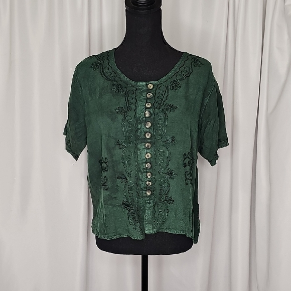 Chic Forest Green Embroidered Blouse - Picture 1 of 3